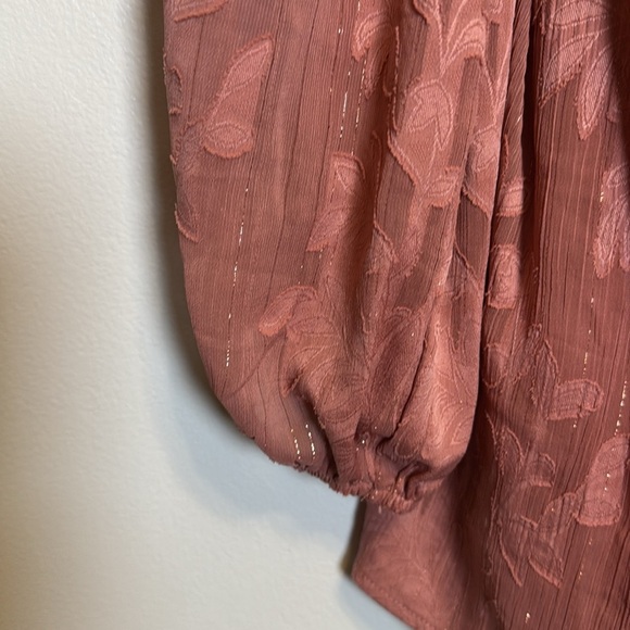 Lulus Mauve Long  Sleeved Floral Flirty Sparkly Lined Mini Dress Size M - Picture 4 of 16